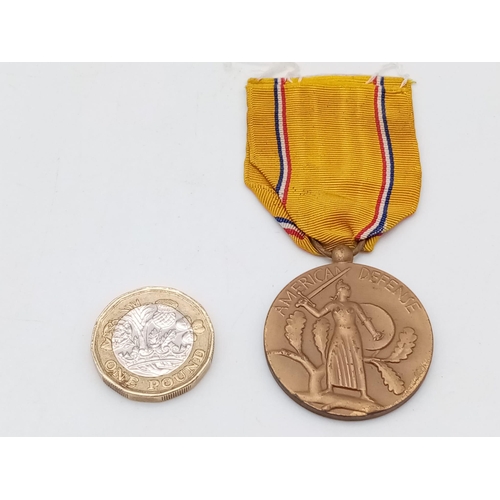 1510 - A WW2 American Defence Medal June 1941 Along with the same Date Postcard with Inscription HMS Ajax w... 