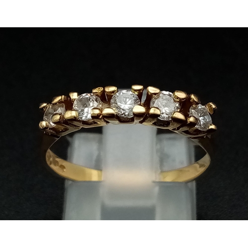 1506 - Ladies Very Good Condition Vintage 18 Carat Yellow Gold 5 Clear Stone Ring Size P, (The Stones are L... 