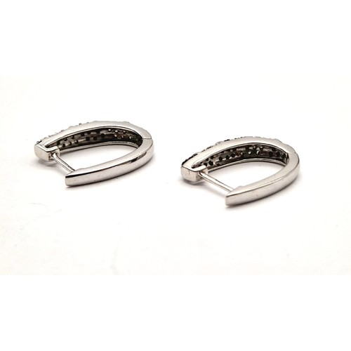 1558 - 9k White Gold Black and White Diamond Hinged Hoop Earrings. Total Weight 5grams