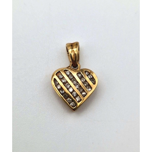 1566 - 9k Yellow Gold Diamond Heart Pendant. Total Weight 1.7grams.0.14ct Diamond