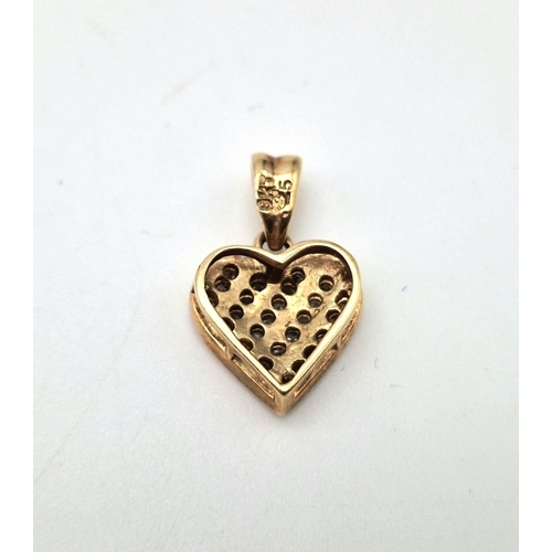 1566 - 9k Yellow Gold Diamond Heart Pendant. Total Weight 1.7grams.0.14ct Diamond