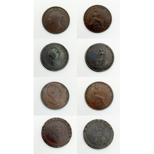 1598 - Four Copper Antique Penny Coins - 1797, 1806, 1831 and 1853. Please see photos for conditions.