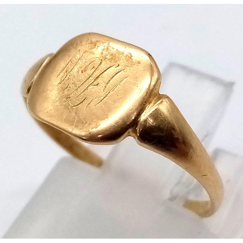 1516 - An Edwardian 18K Yellow Gold (tested) Ladies Signet Ring. Size L. 1.53g.