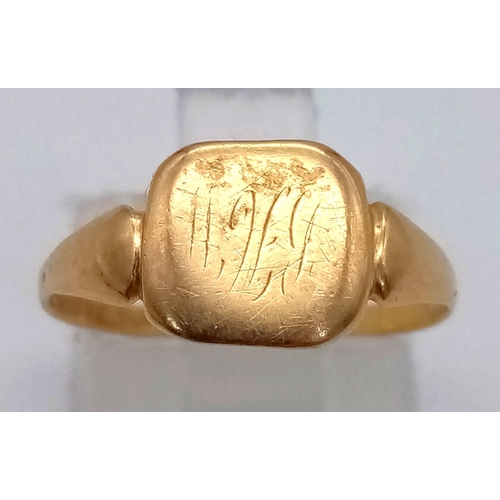 1516 - An Edwardian 18K Yellow Gold (tested) Ladies Signet Ring. Size L. 1.53g.