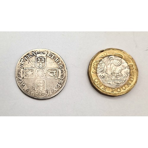 1494 - A William III 1697 Silver Shilling Coin. Bristol mint, 3rd bust.
S3506. Please see photos for condit... 