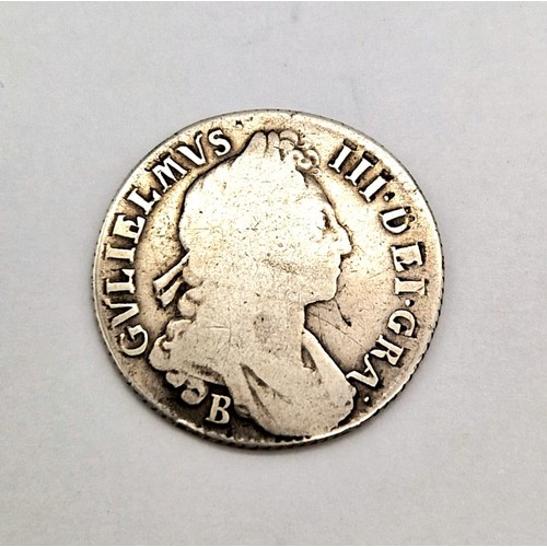 1494 - A William III 1697 Silver Shilling Coin. Bristol mint, 3rd bust.
S3506. Please see photos for condit... 