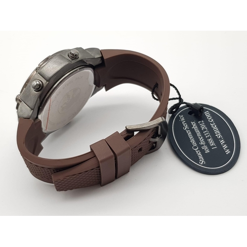 1226 - A Stauer Digital and Analogue Statement Gents Watch. Brown rubber strap. Steel and ceramic case - 48... 