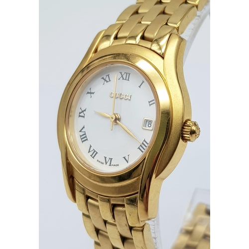 136 - GUCCI GOLD TONE BRACELET WATCH 5400L WHITE DIAL FULL WORKING ORDER