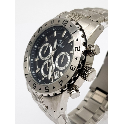 176 - An Oskar Emil Quartz Gents Chronograph Watch. Stainless steel strap and case - 42mm. Black dial with... 