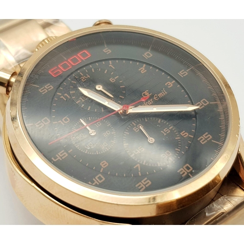 183 - An Oskar Emil Gold Plated Quartz Chronograph 6000 Gents Watch. Gold plated strap and case - 45mm. Bl... 