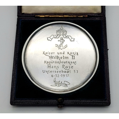 233 - An Imperial German Naval WWII Silver Medallion Presented to Uboat Ace - Kapitanleutnant Hans Rose of... 