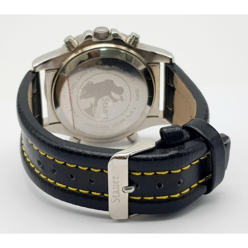 719 - A Stauer Analogue/Digital Gents Watch. Black leather strap. Stainless steel case - 47mm. Black dial ... 