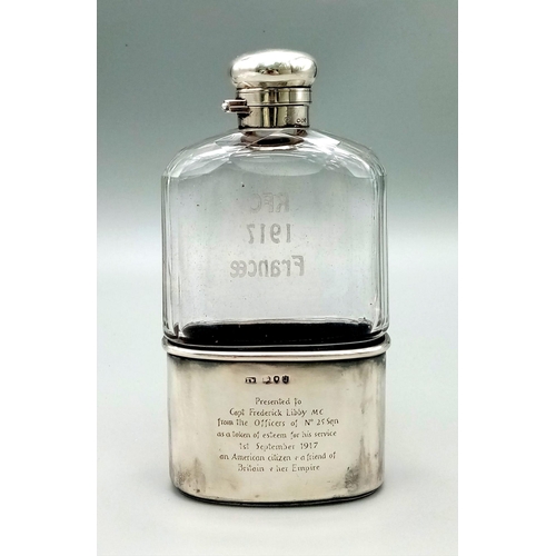 156 - A Historically Important Silver and Glass Flask Presented to WWI USA Pilot Frederick Libby Whilst Se... 