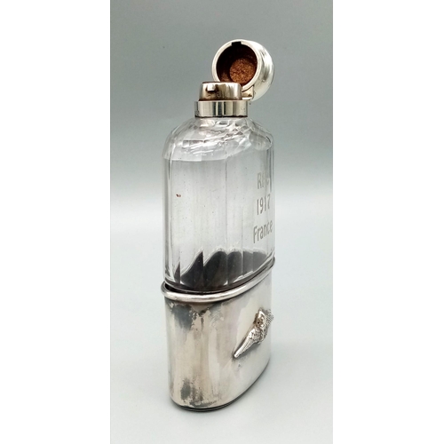 156 - A Historically Important Silver and Glass Flask Presented to WWI USA Pilot Frederick Libby Whilst Se... 