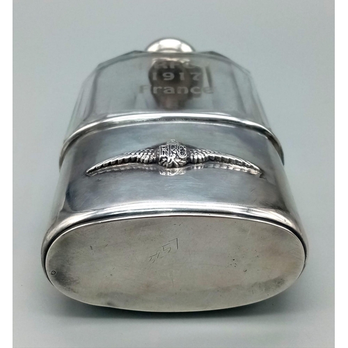 156 - A Historically Important Silver and Glass Flask Presented to WWI USA Pilot Frederick Libby Whilst Se... 