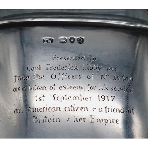 156 - A Historically Important Silver and Glass Flask Presented to WWI USA Pilot Frederick Libby Whilst Se... 