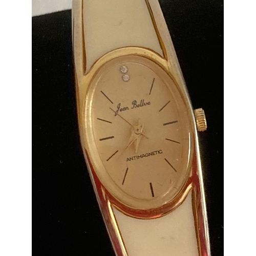 322 - Rare Vintage JEAN BELLVE ladies bracelet watch. Finished in gold tone and cream Bakelite. Having Ova... 