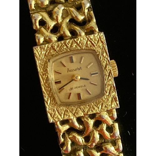 350 - Vintage ACCURIST ladies wristwatch in gold tone having square face with an absolutely stunning integ... 