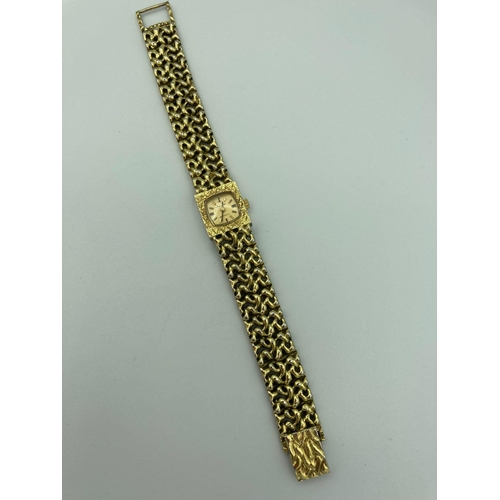 350 - Vintage ACCURIST ladies wristwatch in gold tone having square face with an absolutely stunning integ... 