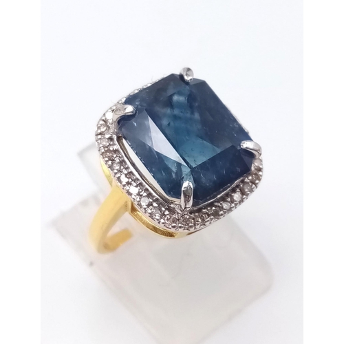 857 - 10.22ct Cambodian Blue Sapphire and Diamond 14K Gold Ring with WGI London Certification. 5.52g total... 