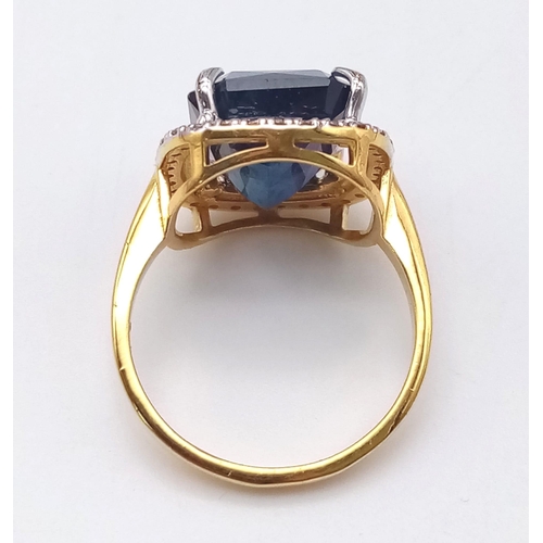 857 - 10.22ct Cambodian Blue Sapphire and Diamond 14K Gold Ring with WGI London Certification. 5.52g total... 