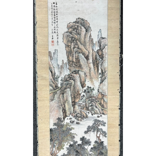 11 - A TANG DYNASTY PAINTED SILK SCROLL BY ZHOU FANG DEPICTING A MOUNTAIN PASS NEAR HIS HOME IN CHANG'AN ... 