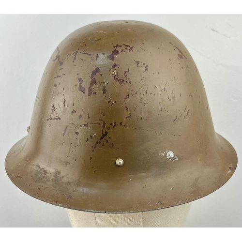 130 - WWII ULTRA RARE JAPANESE MITSUBISHI ALUMINIUM BOMBER CREW HELMET. ALL ORIGINAL PAINT AND 6 ORIGINAL ... 