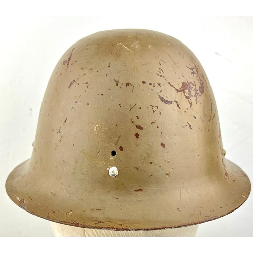 130 - WWII ULTRA RARE JAPANESE MITSUBISHI ALUMINIUM BOMBER CREW HELMET. ALL ORIGINAL PAINT AND 6 ORIGINAL ... 