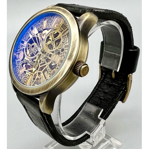 1398 - A Shenhua Skeleton Automatic Gents Watch. Black leather strap. Two tone case - 42mm. Skeleton dial. ... 