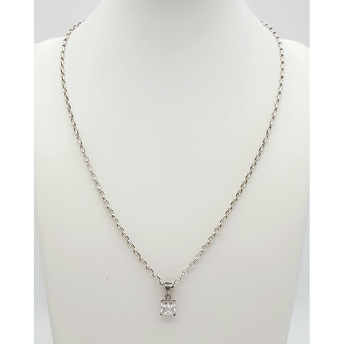 1528 - A Sterling Silver Chain with White Stone Pendant. 44cm and 20mm. 5.59g total weight.