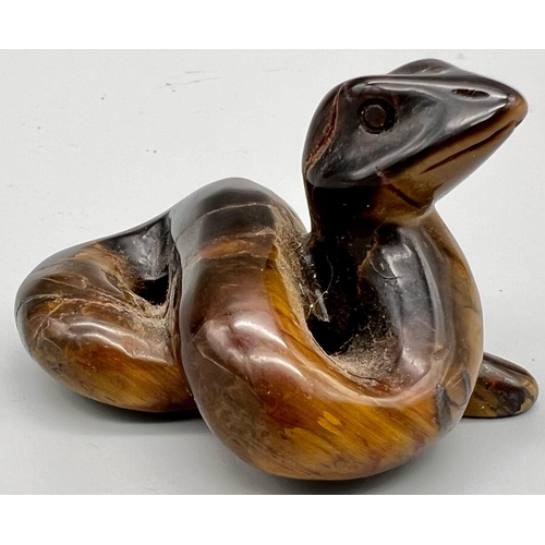 1546 - A Tigers Eye Snake Figurine. 6cm