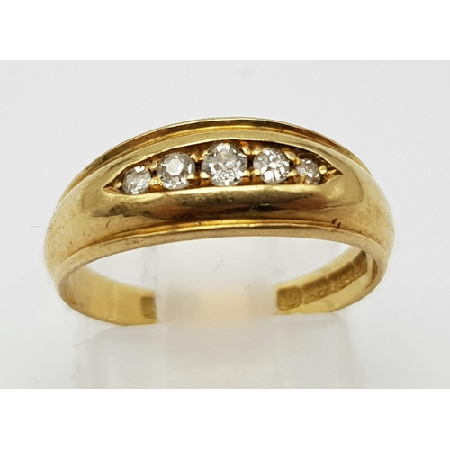 178 - 18K YELLOW GOLD, VINTAGE 5 STONE DIAMOND RING. WEIGHS 3.1G. SIZE K/L