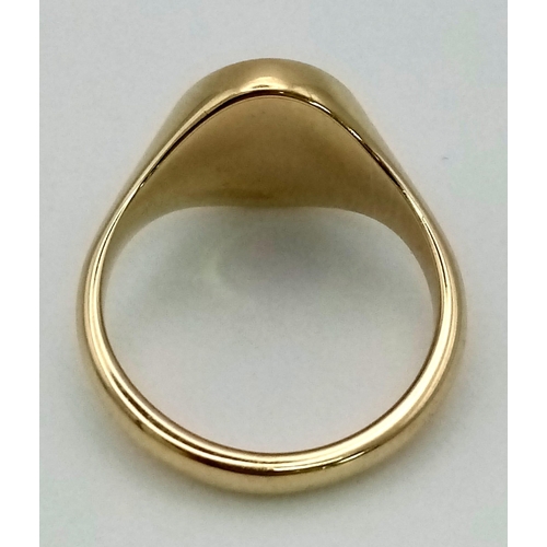 236 - 9K YELLOW GOLD BRAND NEW OVAL SIGNET RING. WEIGHS  7.6G. SIZE P