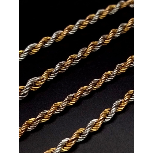 410 - 9K 2 COLOUR ROPE NECKLACE, 44CM IN LENGTH. WEIGHS 5G