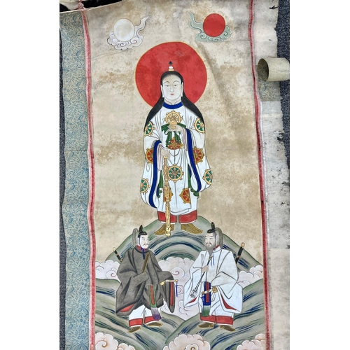 522 - A CHINESE BUDDHIST SCROLL PAINTING  95 X 45cms (actual painting) CIRCA 1700.