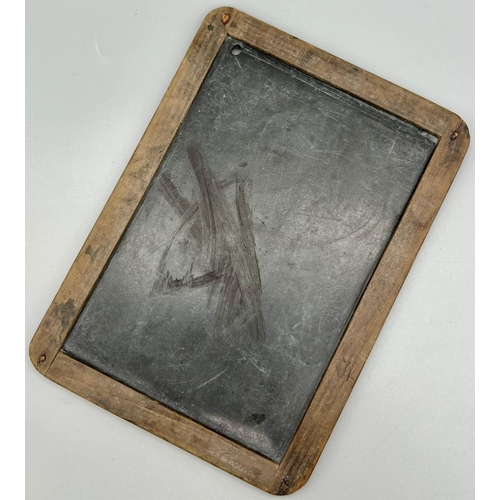 726 - A RARE ANTIQUE 1800'S BUDDHIST TEMPLE SCHOOL CHILDS SLATE BOARD IN WOODEN FRAME.  17 X 23cms APPROX