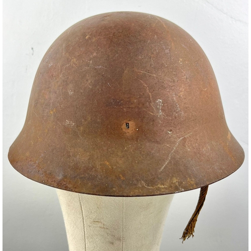 75 - WWII JAPANESE ARMY HELMET WITH ORIGINAL PAINT AND GREAT PATINA WITH REMNANTS OF ORIGINAL LINER.