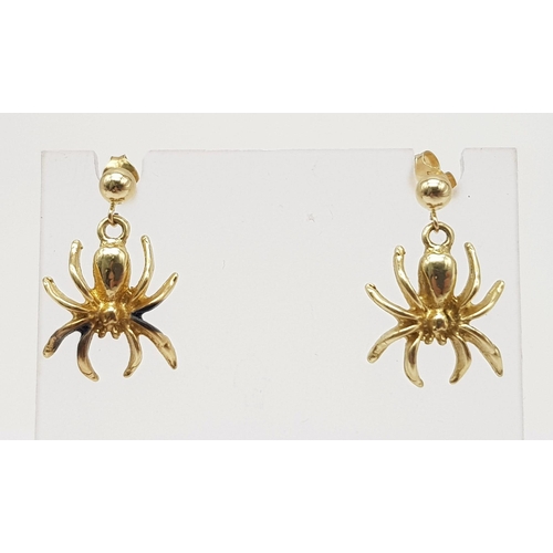 809 - 14K YELLOW GOLD SPIDER DROP EARRINGS. TOTAL WEIGHT  4.6G