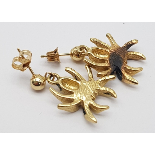 809 - 14K YELLOW GOLD SPIDER DROP EARRINGS. TOTAL WEIGHT  4.6G