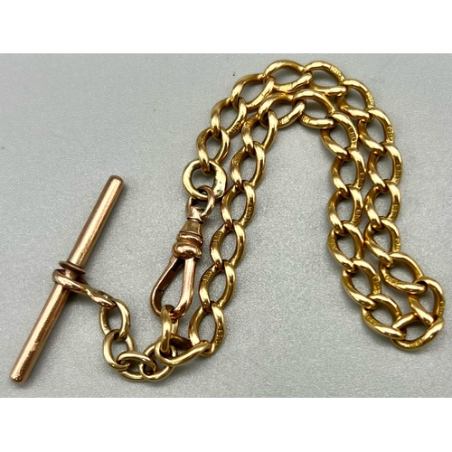 83 - 9K YELLOW GOLD T BAR BRACELET 22.78G 22CM LENGTH.