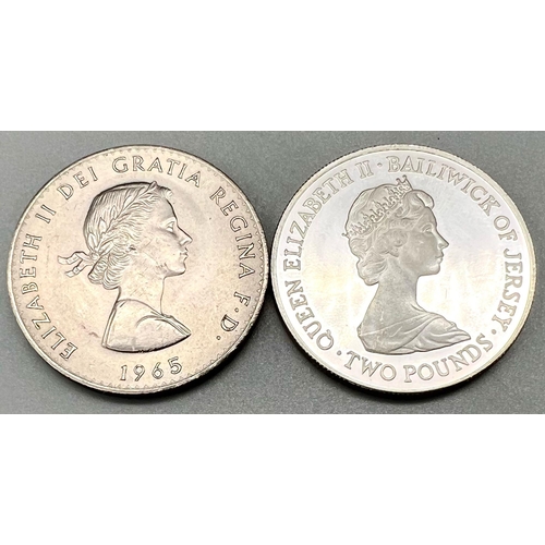 850 - 1965 CHURCHILL COIN 28.5G & STERLING SILVER 1981 ROYAL WEDDING BAILIWICK OF JERSEY £2 COIN 28.1G