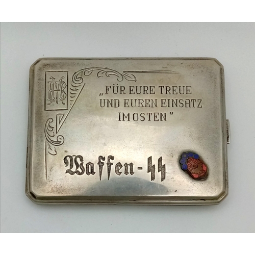 601 - WW2 Waffen SS Hand Engraved .800 Silver Cigarette Case “For your loyalty and your commitment in the ... 