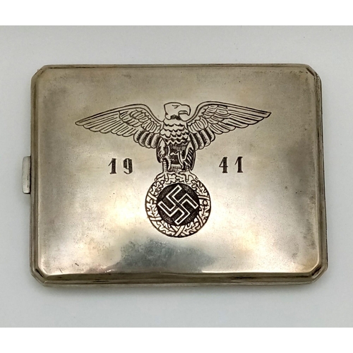 601 - WW2 Waffen SS Hand Engraved .800 Silver Cigarette Case “For your loyalty and your commitment in the ... 