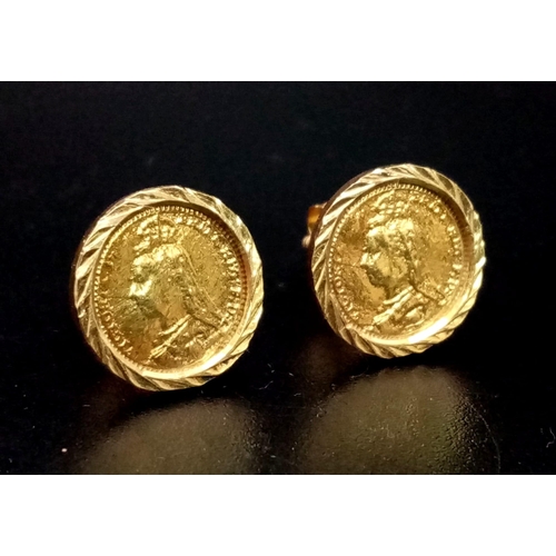 1121 - A PAIR OF 9K YELLOW GOLD QUEEN VICTORIA HEAD STUD EARRINGS. 2G