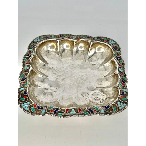 1160 - Antique Russian 1000 silver and enamel pin tray