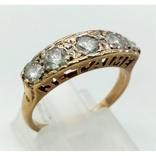 269 - A 9K yellow gold ring with five fabulous brilliant diamonds (0.70 carats) and the inscriptions I LOV... 