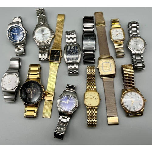 1103 - SELECTION OF 13 STEEL OR GOLD TONE GENTS BRACELET WATCHES AF TO INCLUDE ROTARY, CITIZEN, LIMIT, ACCU... 