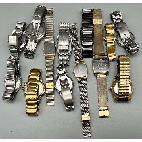 1103 - SELECTION OF 13 STEEL OR GOLD TONE GENTS BRACELET WATCHES AF TO INCLUDE ROTARY, CITIZEN, LIMIT, ACCU... 