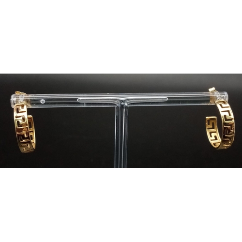 816 - 14K YELLOW GOLD AZTEC HOOP EARRINGS. TOTAL WEIGHT  3.4G