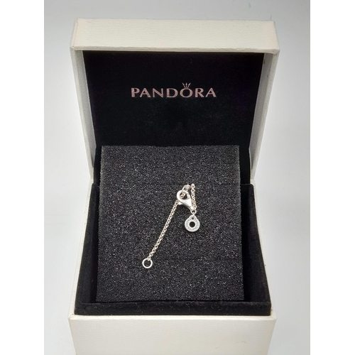 969 - PANDORA STERLING SILVER HEART NECKLACE WITH 2 LENGTH SETTINGS. COMES WITH BOX. WEIGHS 5.6G.